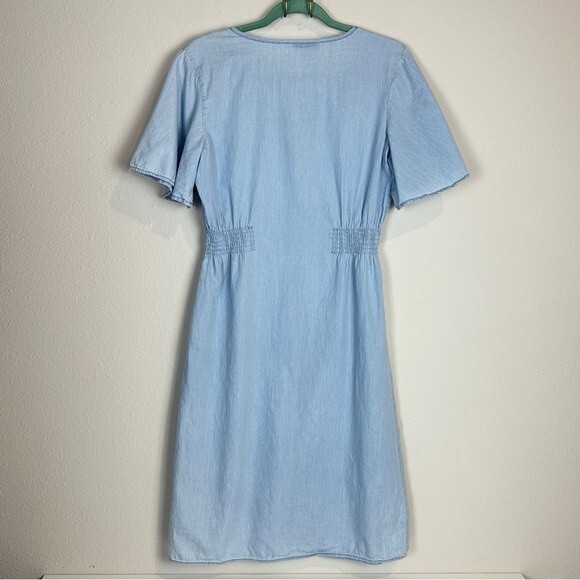 MPH Collection Chambray Button Up V-neck Sheath Midi Dress S - Picture 5 of 8